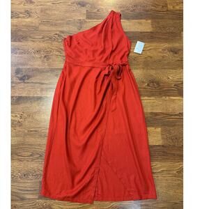 MELLODAY Women's One Shoulder Faux Wrap Midi Dress Red Sz XL NWT (Imperfection)